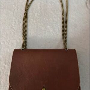 Madewell Brown Leather Crossbody with Gold Chain Strap
